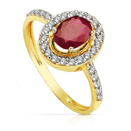 18K SORTIJA ORO BICOLOR OVAL CON CIRCONITA Y RUBI 7X5 MM.