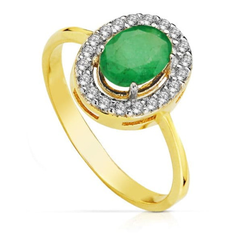 18K SORTIJA ORO BICOLOR ESMERALDA OVAL 7X5 MM 0.79 QT.