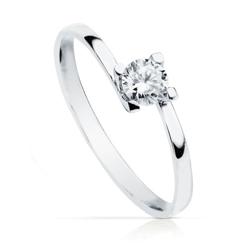 18K SOLITARIO ORO BLANCO 4 GARRAS CON CIRCONITA 4 MM