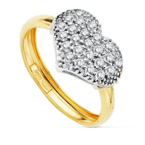 18K SORTIJA ORO BICOLOR CORAZON CON CIRCONITAS. MEDIDA: 13 X 9,5 MM