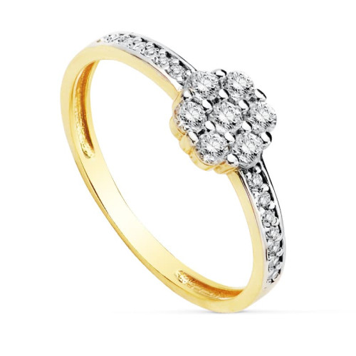 18K SORTIJA BICOLOR CUAJO 6X6 MM CIRCONITAS