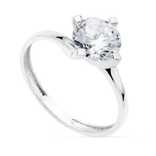 18K SOLITARIO ORO BLANCO CON 4 GARRAS Y CIRCONITA DE 7 MM