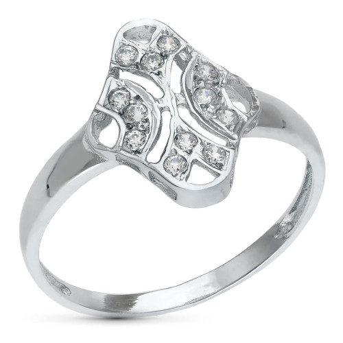 18K SORTIJA ORO BLANCO MOTIVO CALADO ROMBO 15X10 MM CON CIRCONITAS. ANCHO: 15 MM