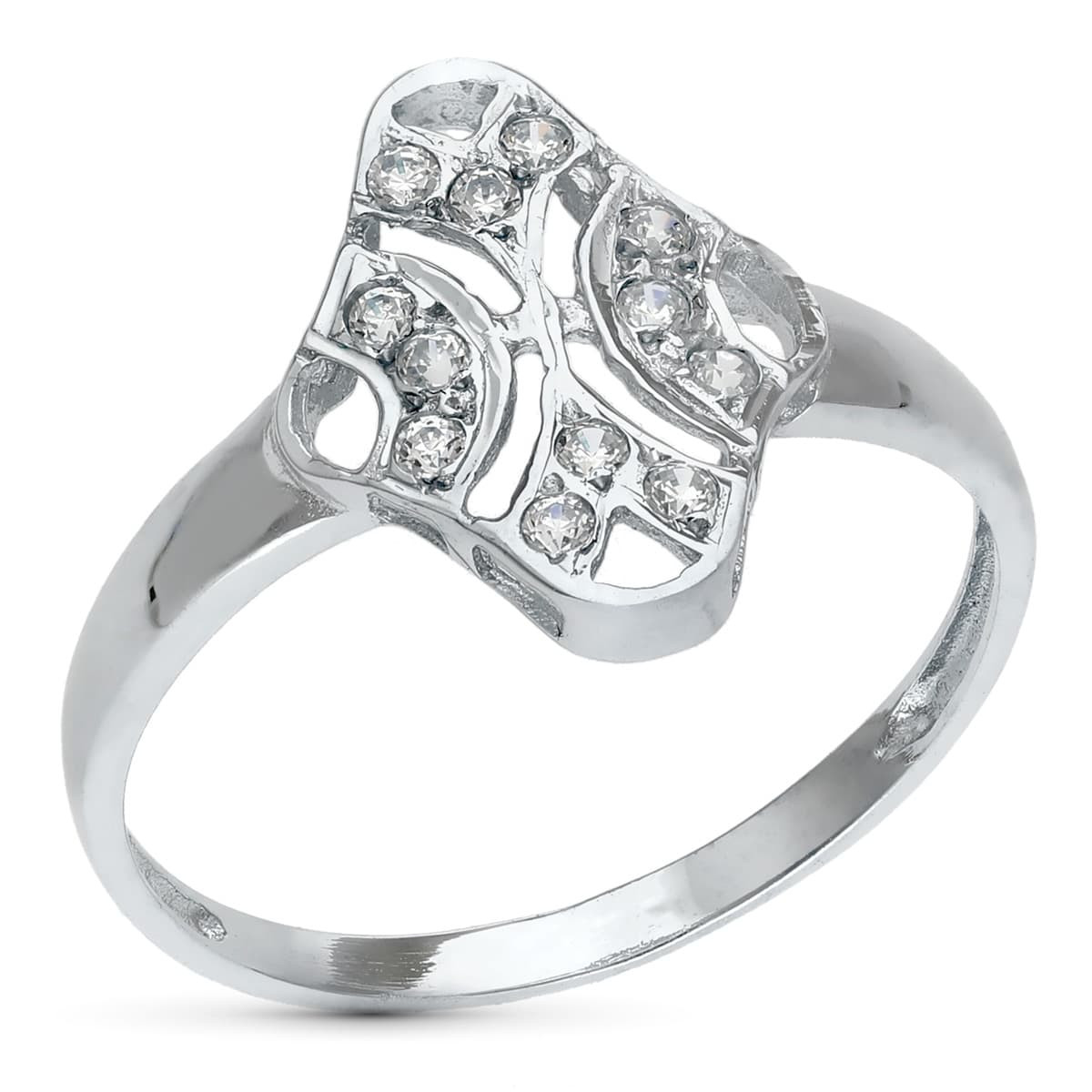 18K SORTIJA ORO BLANCO MOTIVO CALADO ROMBO 15X10 MM CON CIRCONITAS. ANCHO: 15 MM