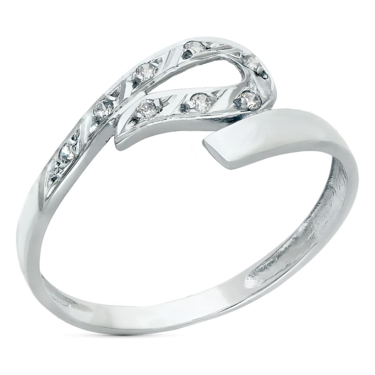 18K SORTIJA ORO BLANCO CRUZADA CON CIRCONITAS. ANCHO 7 MM