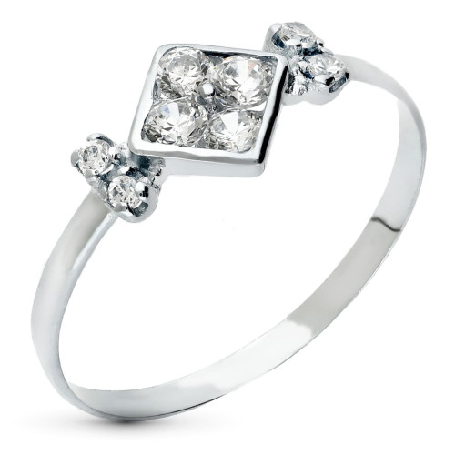 18K SORTIJA ORO BLANCO MOTIVO ROMBO CON CIRCONITAS. ANCHO 7 MM