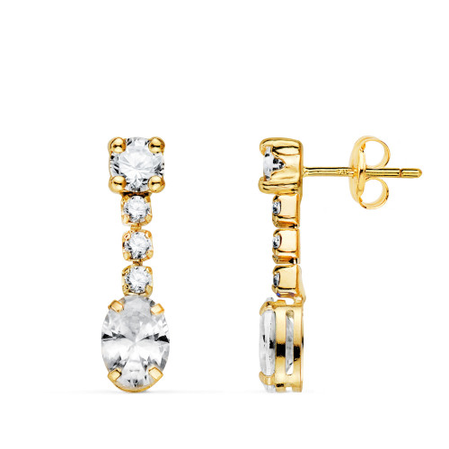 18K PENDIENTES ORO AMARILLO CIRCONITA BLANCA EN FORMA OVAL Y CIRCONITAS. 20X5 MM. CIERRE PRESION