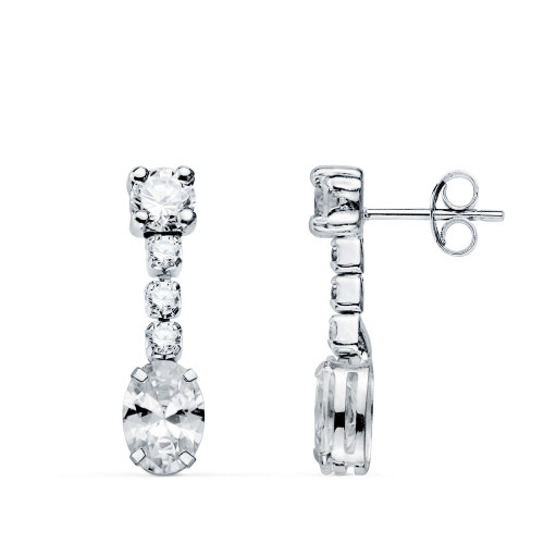 18K PENDIENTES ORO BLANCO CIRCONITA BLANCA EN FORMA OVAL Y CIRCONITAS. 20X5 MM. CIERRE PRESION