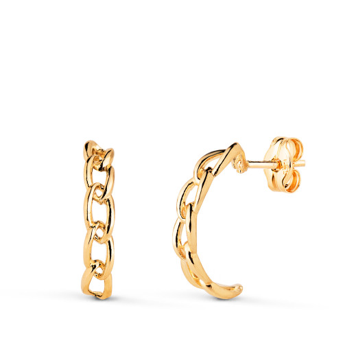 18K PENDIENTES ORO AMARILLO MEDIO ARO ESLABONES 16X3 MM. CIERRE PRESION