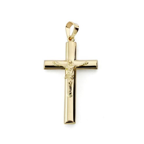 18K CRUZ ORO AMARILLO CON CRISTO PALO OVAL. 31X17 MM