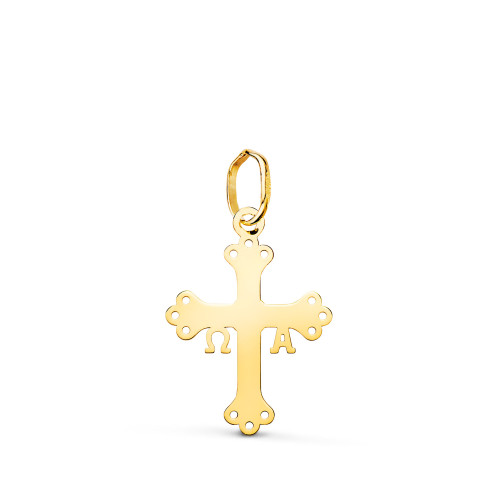 18K COLGANTE ORO AMARILLO CRUZ DE COVADONGA O VICTORIA SILUETA EN BRILLO. 18 X 13 MM