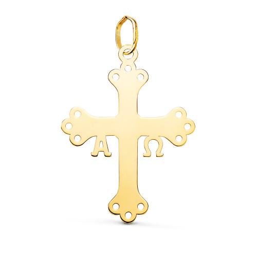 18K COLGANTE ORO AMARILLO CRUZ DE COVADONGA O VICTORIA SILUETA EN BRILLO. 27 X 20 MM