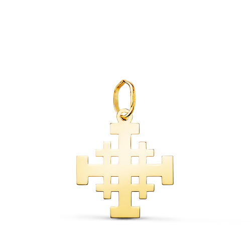 18K COLGANTE ORO AMARILLO CRUZ DE JERUSALEN SILUETA EN BRILLO. 17 X 15 MM