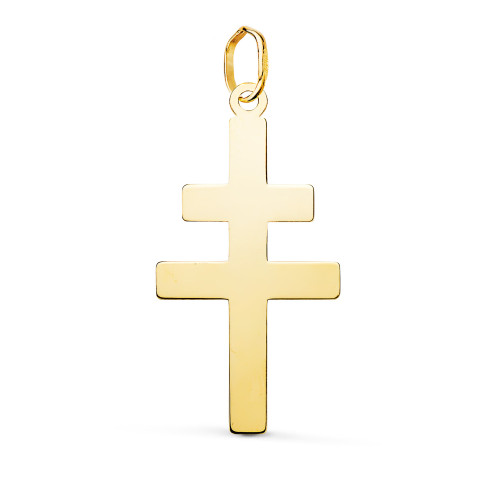 18K COLGANTE ORO AMARILLO CRUZ  CARAVACA EN BRILLO. 28 X 14 MM