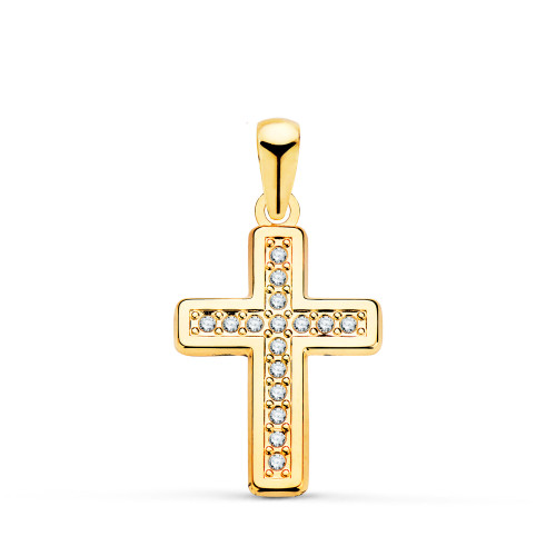 18K CRUZ ORO AMARILLO CON CIRCONITA 19 X 13 MM