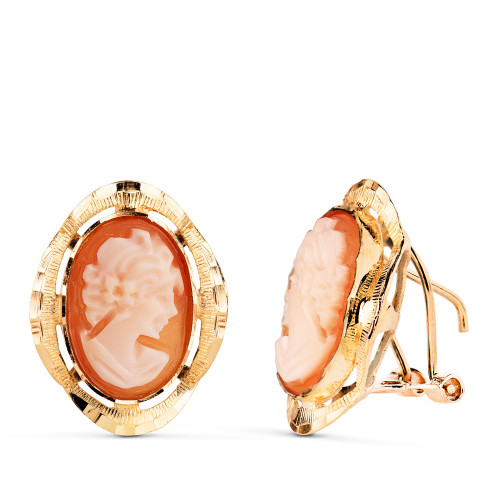 18K PENDIENTES ORO AMARILLO CAMAFEO CERCO TALLADO. MEDIDA: 19X15 MM. CIERRE OMEGA