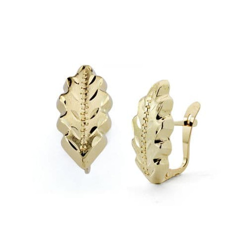 18K PENDIENTES ORO AMARILLO HOJA LAPIDADA 18X8 MM CIERRE CATALAN