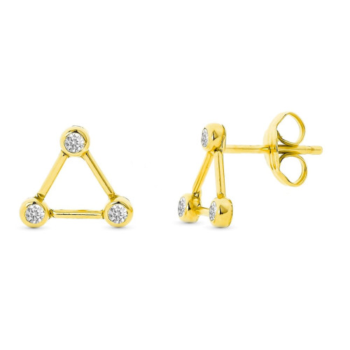9K PENDIENTES ORO AMARILLO TRIANGULO CON CIRCONITA 8X8 MM. CIERRE PRESION
