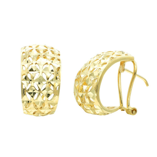 9K PENDIENTES ORO AMARILLO CALADOS TALLADOS 17X10 MM CIERRE OMEGA