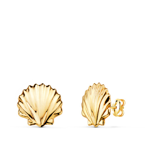 9K PENDIENTES ORO AMARILLO CONCHA BRILLO  8 X 8 MM. CIERRE PRESION