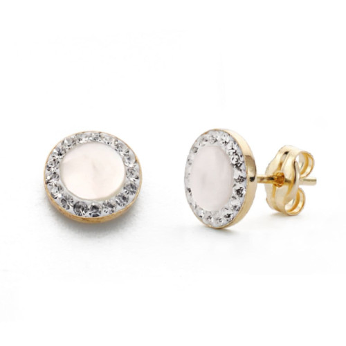 9K PENDIENTES ORO AMARILLO REDONDOS 7 MM CON NACAR. CIERRE PRESION