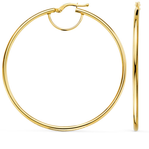 18K PENDIENTES AROS ORO AMARILLO HUECOS REDONDOS TUBO REDONDO 54 MM. GROSOR 2 MM