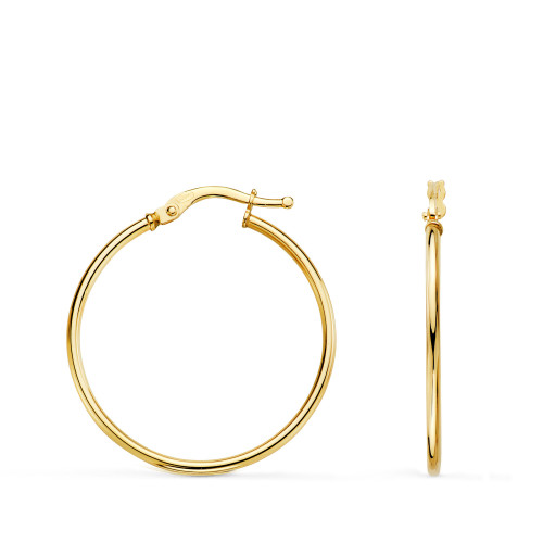 18K PENDIENTES AROS CRIOLLAS ORO AMARILLO HUECOS REDONDOS TUBO REDONDO 28 MM. GROSOR 1,5 MM