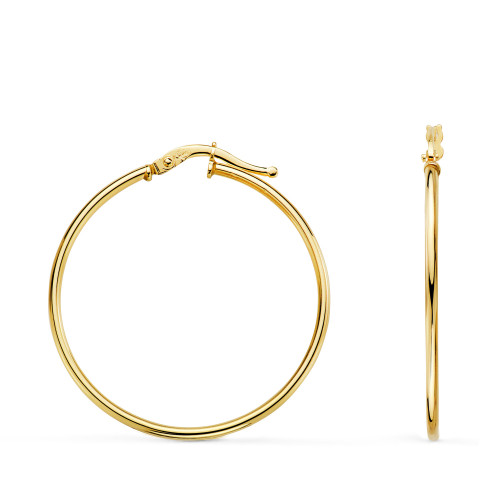 18K PENDIENTES AROS  CRIOLLAS ORO AMARILLO HUECOS REDONDOS TUBO REDONDO 33 MM. GROSOR 1,5 MM