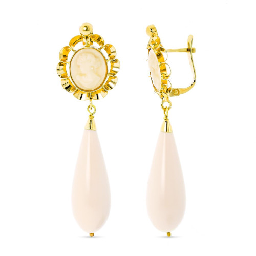 18K PENDIENTES CUBANAS ORO AMARILLO CAMAFEO MARFIL CIERRE CATALÁN