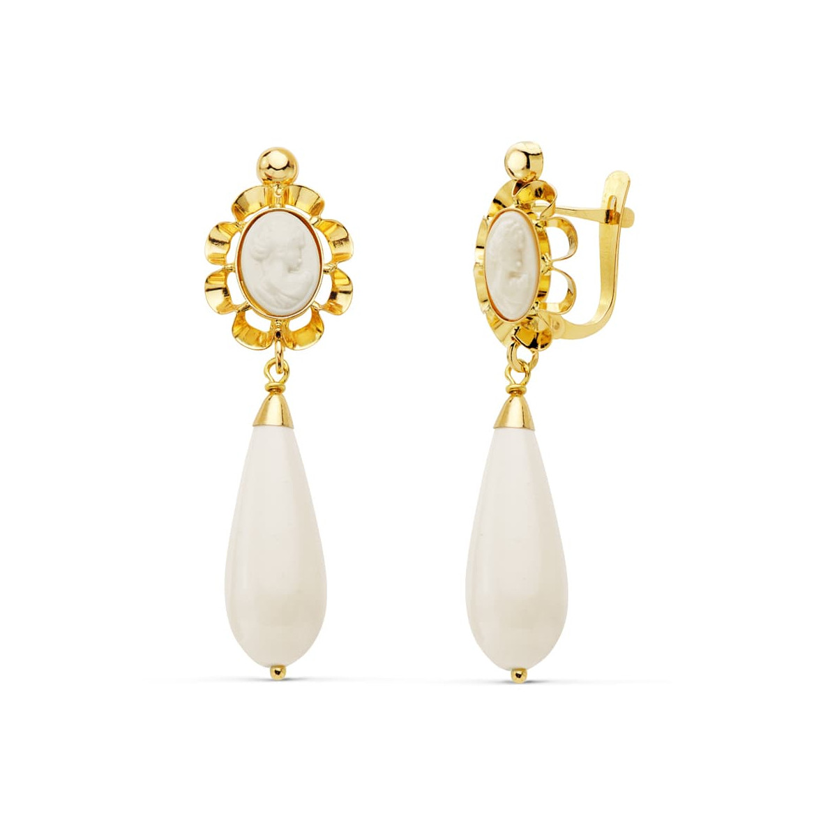 18K PENDIENTES CUBANAS ORO AMARILLI MARFIL 38 X 10 MM CIERRE CATALAN