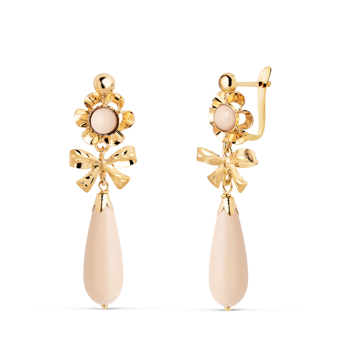 18K PENDIENTES CUBANAS ORO AMARILLO LAZO MARFIL. MEDIDA: 33X10 MM. CIERRE CATALAN