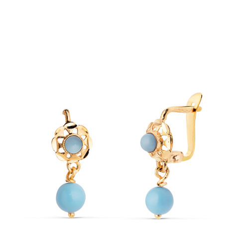 18K PENDIENTES ORO AMARILLO CUBANAS CON TURQUESAS. 15X6 MM CIERRE CATALAN