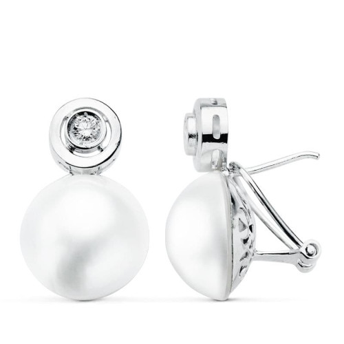 18K PENDIENTES PERLA JAPONESA 12 MM ORO BLANCO CIERRE OMEGA