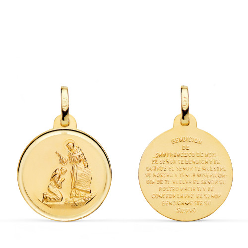 18K MEDALLA ORO AMARILLO BENDICION DE SAN FRANCISCO BISEL. DIAMETRO: 18 MM