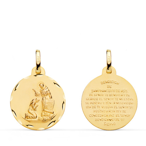 18K MEDALLA ORO AMARILLO BENDICION DE SAN FRANCISCO TALLADA. DIAMETRO 18 MM