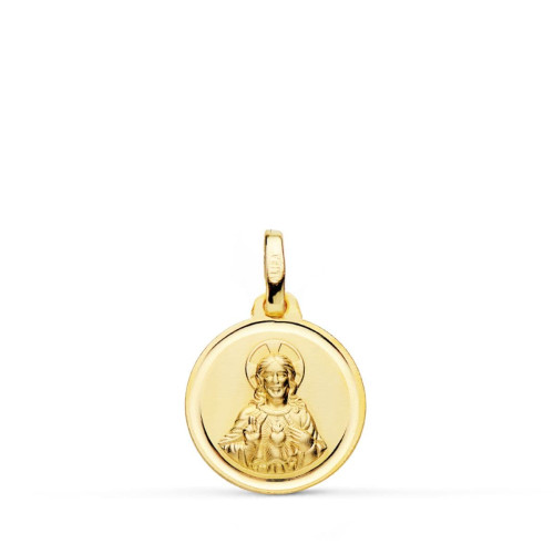 18K MEDALLA ORO AMARILLO CRISTO SAGRADO CORAZON DE JESUS BISEL 14 MM