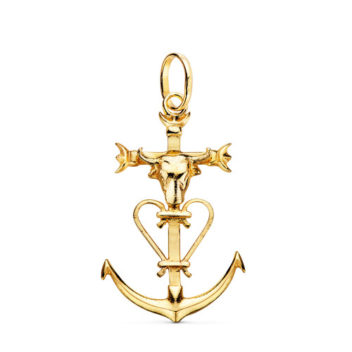 18K CRUZ DE LA CAMARGA ORO BICOLOR CON CABEZA DE TORO. 32 X 20 MM