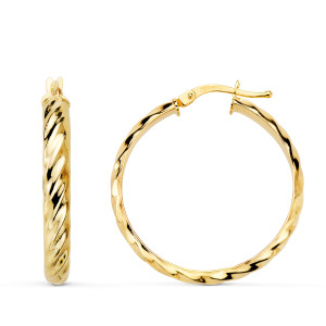 18K AROS ORO AMARILLO MEDIA CAÑA BANDAS BRILLO 28X4MM