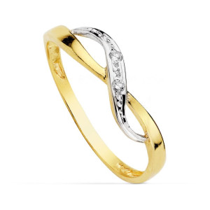 9K SORTIJA ORO BICOLOR MOTIVO INFINITO CON CIRCONITAS. ANCHO: 5,5 MM