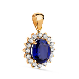 18K COLGANTE ORO AMARILLO ZAFIRO DIFUSION 9X7 MM 2,47 QT. 16 DIAMANTES LABORATORIO 0,52 QTS. VS2-G. 14X12 MM