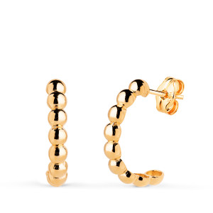 18K PENDIENTES ORO AMARILLO MEDIO ARO ABIERTO DE BOLAS EN BRILLO. MEDIDA: 15X3 MM. CIERRE PRESION