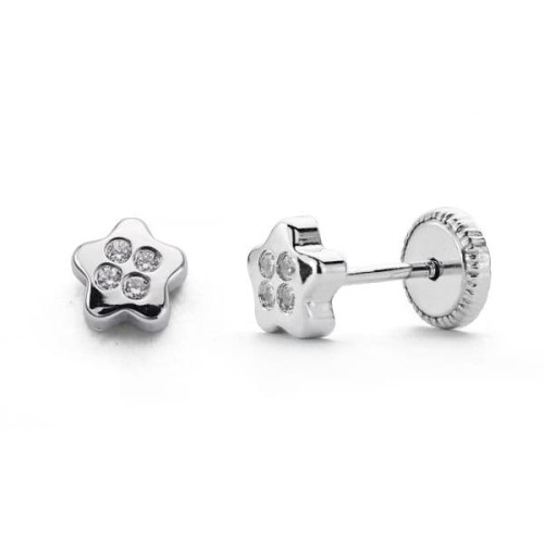 18K PENDIENTES ORO BLANCO ESTRELLA CIRCONITA 5X5 MM CIERRE TUERCA