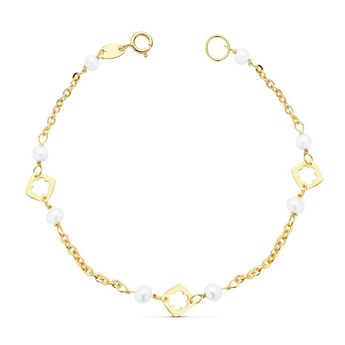 18K PULSERA NIÑA PERLA ORO AMARILLO 3.5 MM 15.5 CM