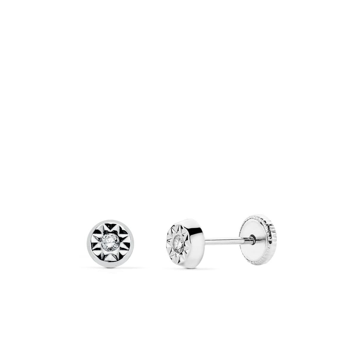18K PENDIENTES CIRCONITA ORO BLANCO 5 MM CIERRE TUERCA