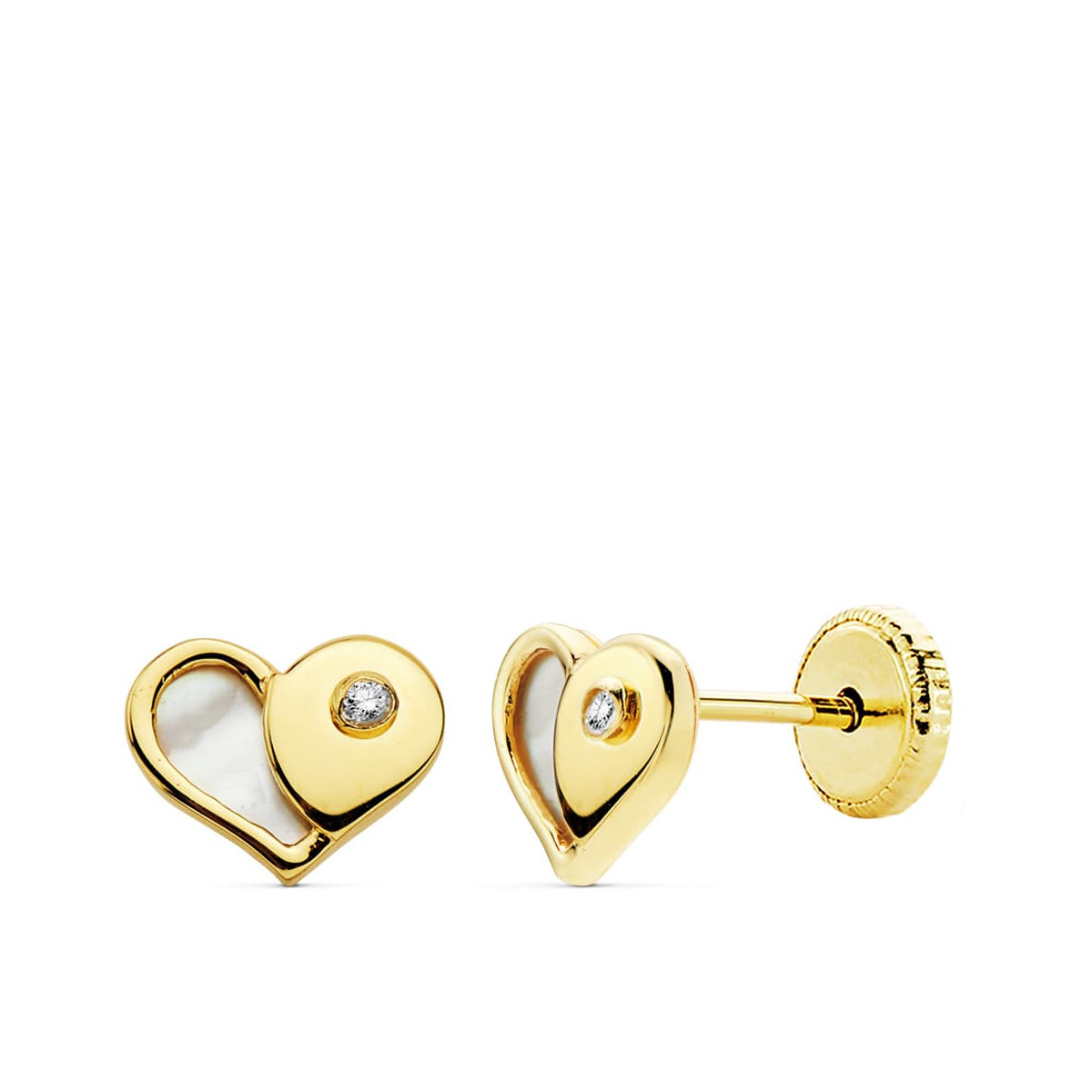 18K PENDIENTES ORO AMARILLO CORAZON NACAR 7X5.5 MM CIERRE TUERCA