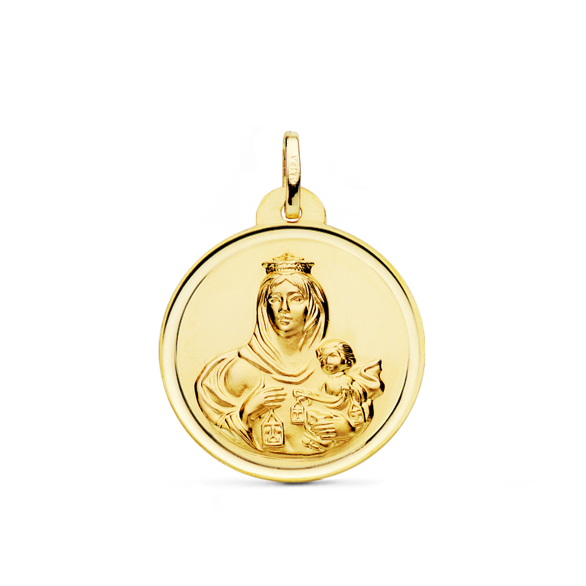 18K MEDALLA ORO AMARILLO VIRGEN DEL CARMEN BISEL 26 MM