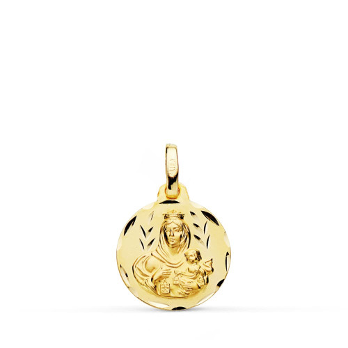 18K MEDALLA ORO AMARILLO TALLADA VIRGEN DEL CARMEN 14 MM