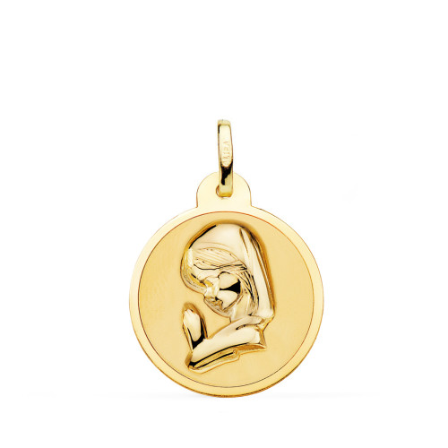 18K MEDALLA ORO AMARILLO VIRGEN NIÑA EN BRILLO 20 MM