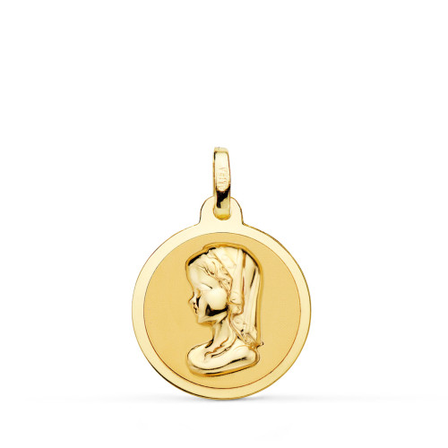 18K MEDALLA ORO AMARILLO VIRGEN REZANDO EN BRILLO 18 MM