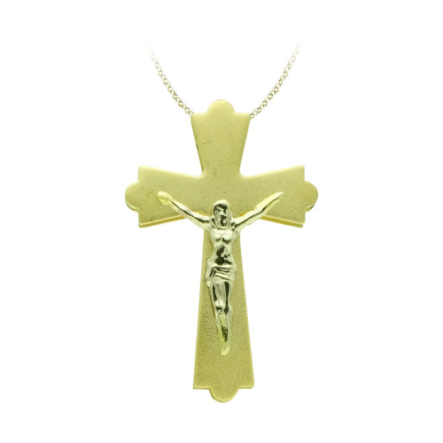 18K CRUZ ORO AMARILLO CON CRISTO BICOLOR 22X14 MM